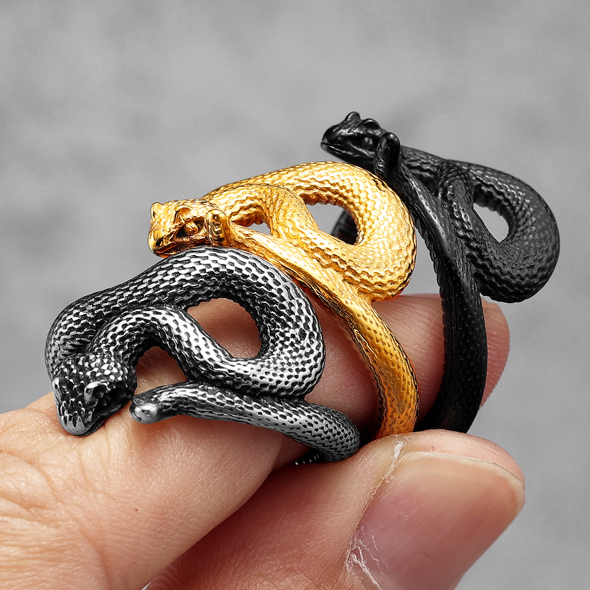 Anillos de acero inoxidable para hombre, Viper Animal, serpiente, Punk, para mujer, joyería de para motorista, de Halloween,
