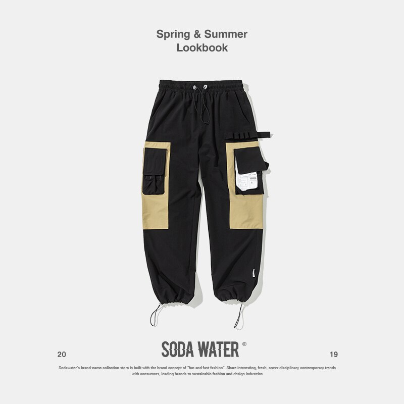SODA WATER Hip Hop Cargo pantalon Streetwear hommes survêtement Harem pantalon Multi poche pantalon décontracté pour hommes jogging homme pantalon survetement homme complet de 81162 W: black / M