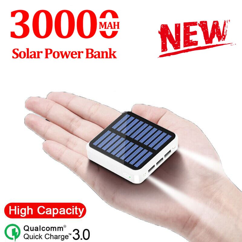 30000Mah Solar Power Bank 3 Usb-poorten Externe Lader Met Zaklamp Powerbank Voor Xiaomi Iphone Samsung Charger