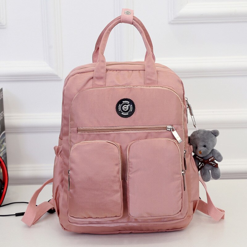 Woman Backpack Waterproof Nylon Soft Handle Solid Multi-pocket Travel Zipper Mochila Feminina Sac A Dos School Bags: Pink