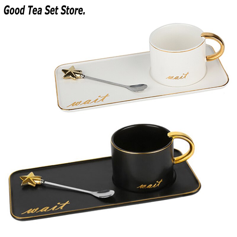 Northern Europe Luxurious Ceramic Coffee Mugs with Saucer Plate Spoon Set Milk Tea Cup for Birthday Afternoon Tea Snack