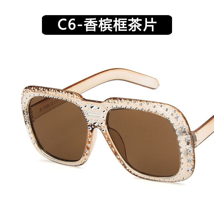 Trendy grote imitatie zonnebril met diamanten montuur, europese en amerikaanse persoonlijkheid, imitatie diamanten ster: Frame thee plakje