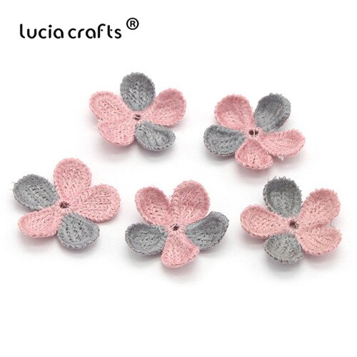 Lucia crafts 10/13 stuks 35mm wollen bloemen naai-op patches voor decoratie diy handgemaakte materialen accessoires  b0104: C11 roze grijs 10 stuks