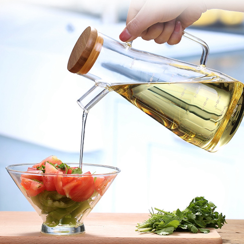 Bottiglia di olio di vetro trasparente da 900Ml, con manico bottiglia di olio, adatta per utensili da cucina contenitore di salsa di aceto di soia