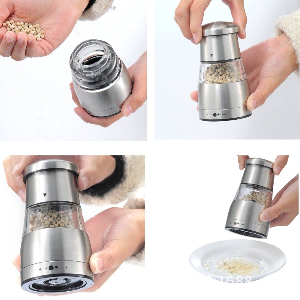 Salt- och pepparkvarn set pepparkvarn manuell kryddkvarn salt rostfritt stål lock glasflaska justerbara keramiska kvarnar