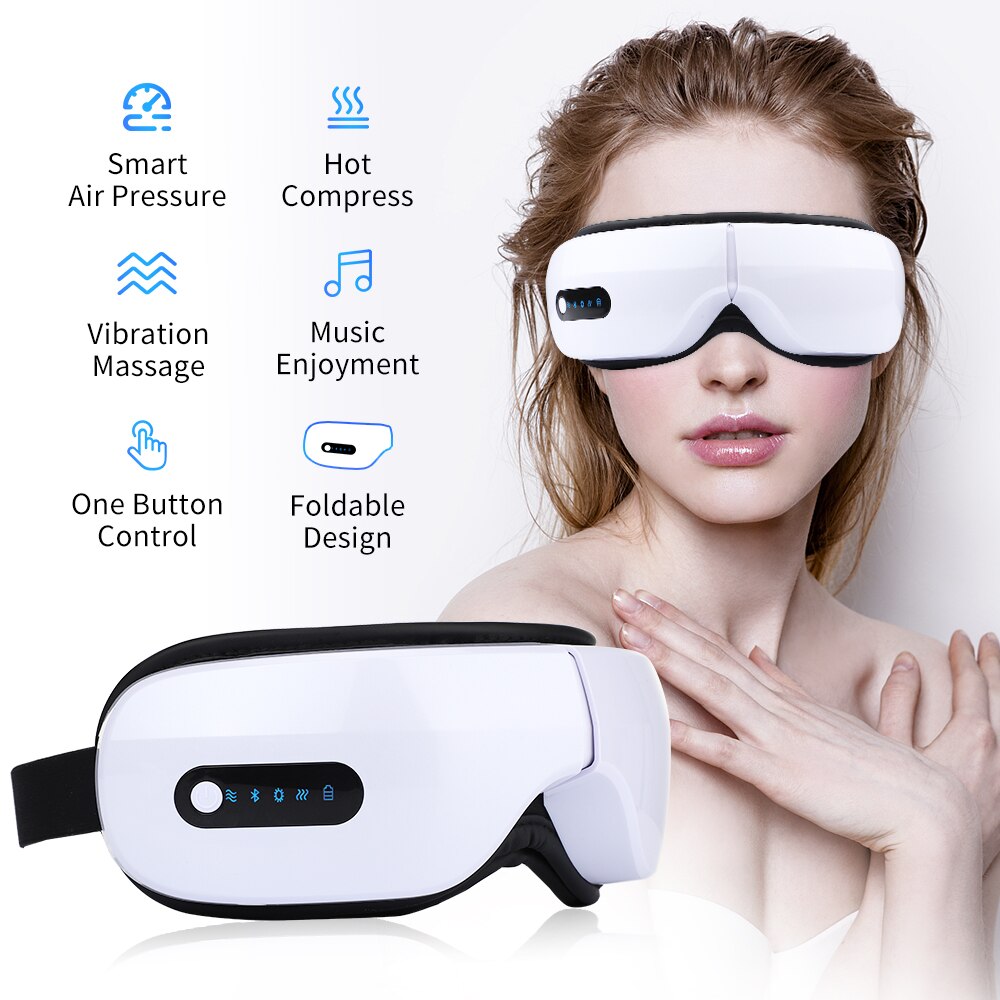 Rechargeable Eye Massager Air Pressure Eye Massage Compress Vibration Massage for Eye Glasses Foldable Music Eye Care Device
