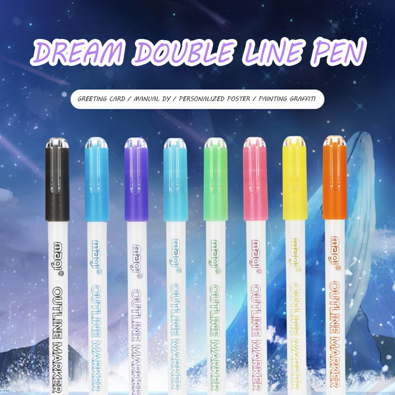 8-Kleur Fluorescerende Droom Dubbele Lijn Pen Kleur Handgeschilderde Schilderen Pennen Dual Kleur Flash Professionele Pen 3Ml