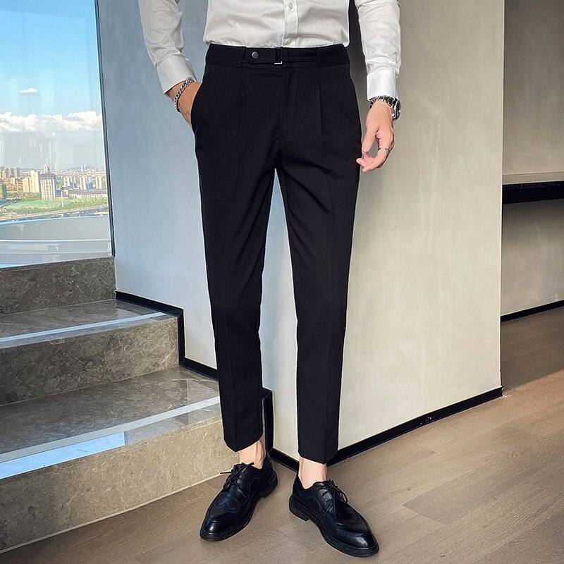 Mannen Jurk Broek Formele Zakelijke Broek Voor Mannen Effen Kleur Kantoor Sociale Casual Slim Fit Broek Streetwear Pantalones Hombre: Black / 28