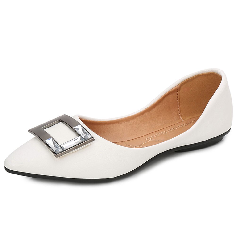 Bonjomarisa Dames Daily Casual Slip-On Flats Elegante Ondiepe Ol Flats Vrouwen Cool Metalen Decoreren Schoenen Vrouw: WHITE / 9.5