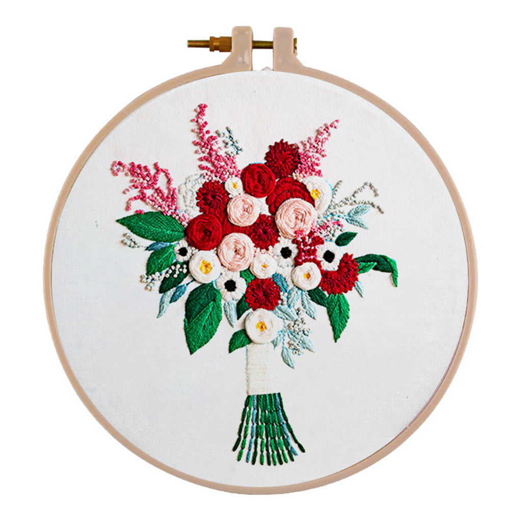 Blossom Patterns Embroidery Needlework Cross Stitch Kits DIY Gypsophila Canvas Embroidery Needlework DIY Framed: E