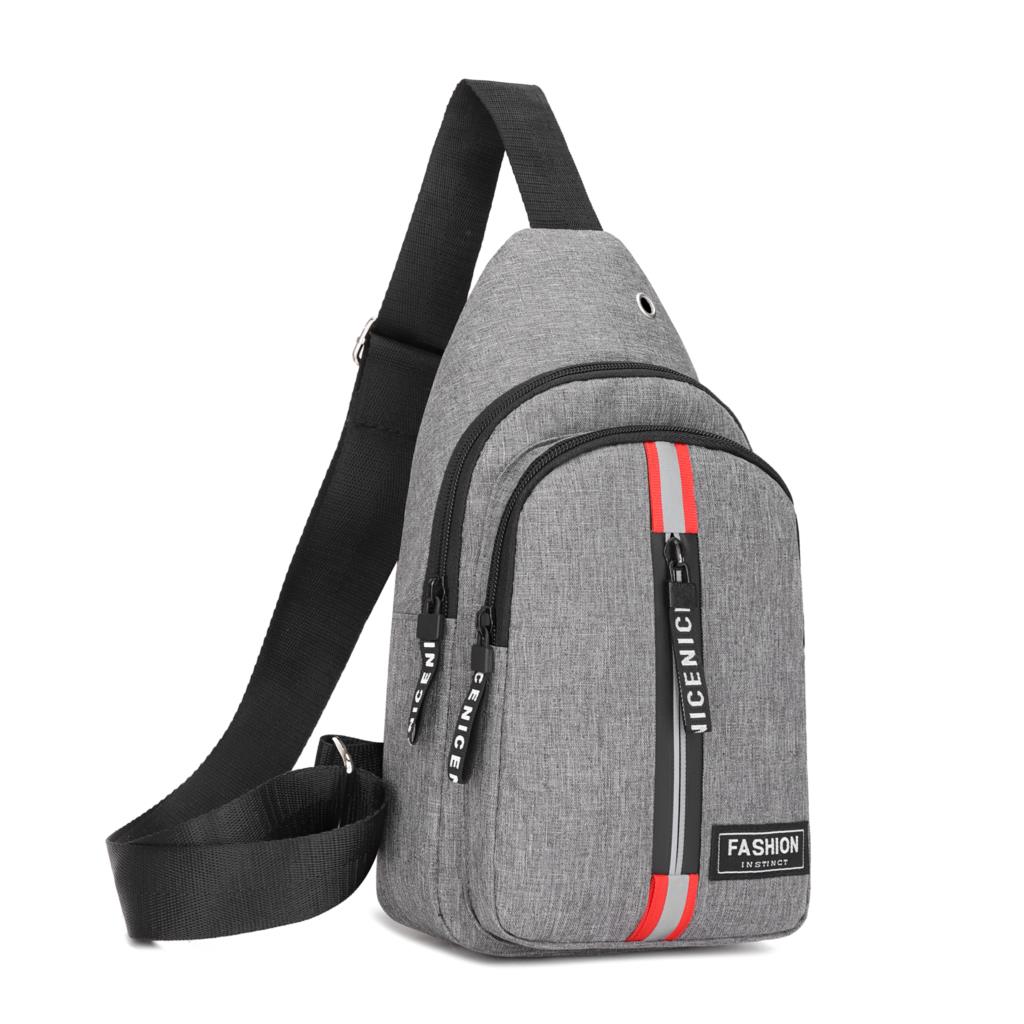 Litthing Men's Small Chest Sling Bag Travel Hiking Cross Body Messenger Shoulder Bag Solid Men Canvas Bag: gray