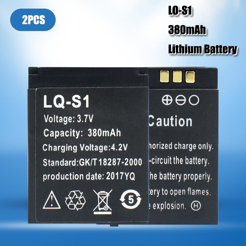 Inteligentny zegarek bateria LQ-S1 3.7V akumulator 380mah dla inteligentnego zegarka mody miernik QW09 DZ09 W8 A1 V8 X6 baterie litowe: 2szt