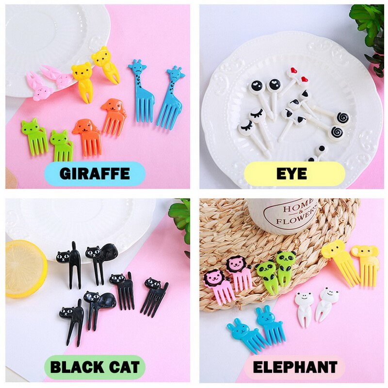 10PCS/Set Animal Farm Fruit Fork Mini Cartoon Children Snack Cake Dessert Food Fruit Pick Toothpick Bento Lunches Party Decor