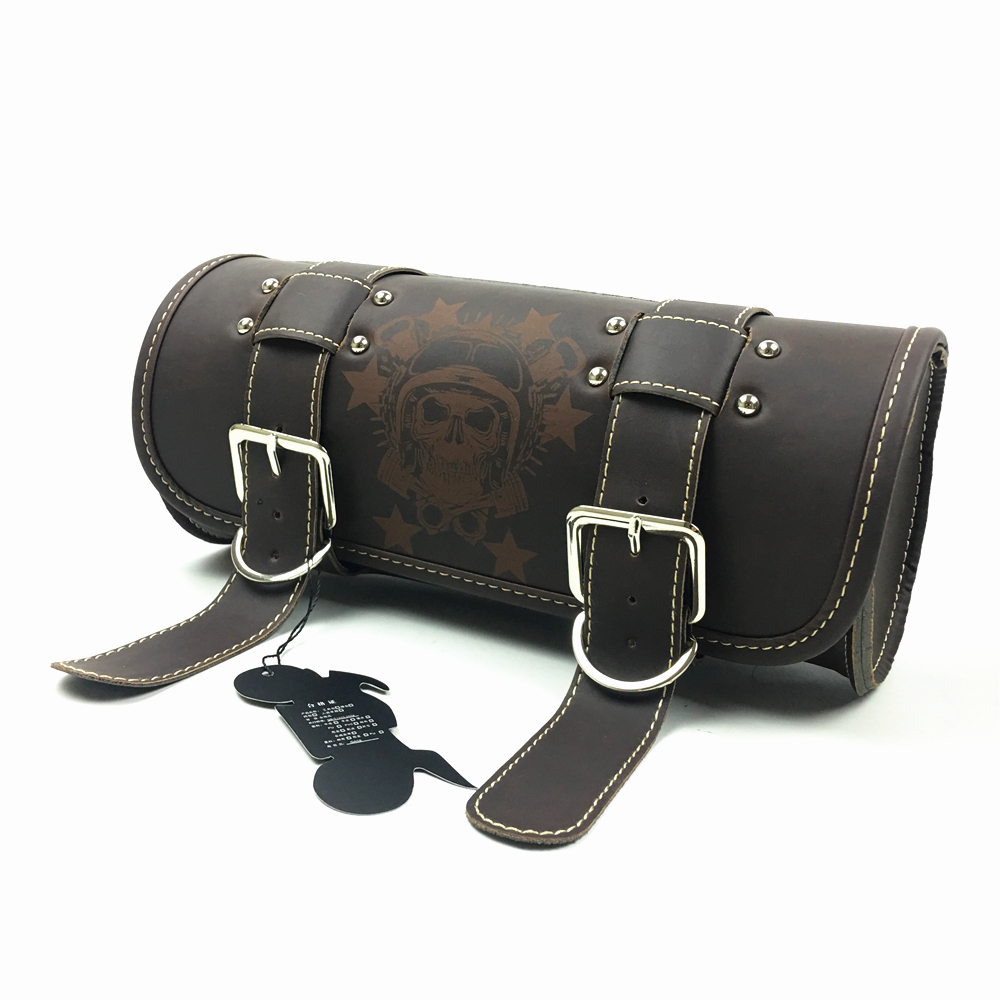 2022 neue Motorrad Gabel Tasche Leder Cruiser Werkzeug Rolle Barrel Tasche Gabel Barrel Form Lenker Schwarz Satteltaschen Lagerung