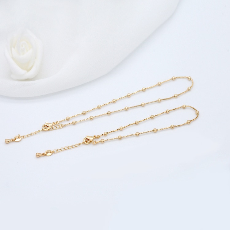 2 uds. De bolas de 3MM de grosor, 1MM, 24K, Color dorado, latón, acabado, pulsera, cadena para el tobillo, para DIY, fabricación de joyas, accesorios