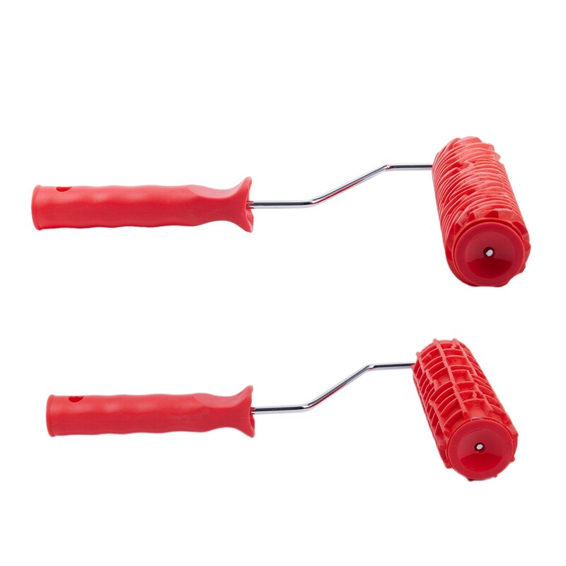 2Pcs 7 Inch Embossed Zebra Stripe Painting Roller with Handle for Wall Decoration - Wood Grain & Checkered