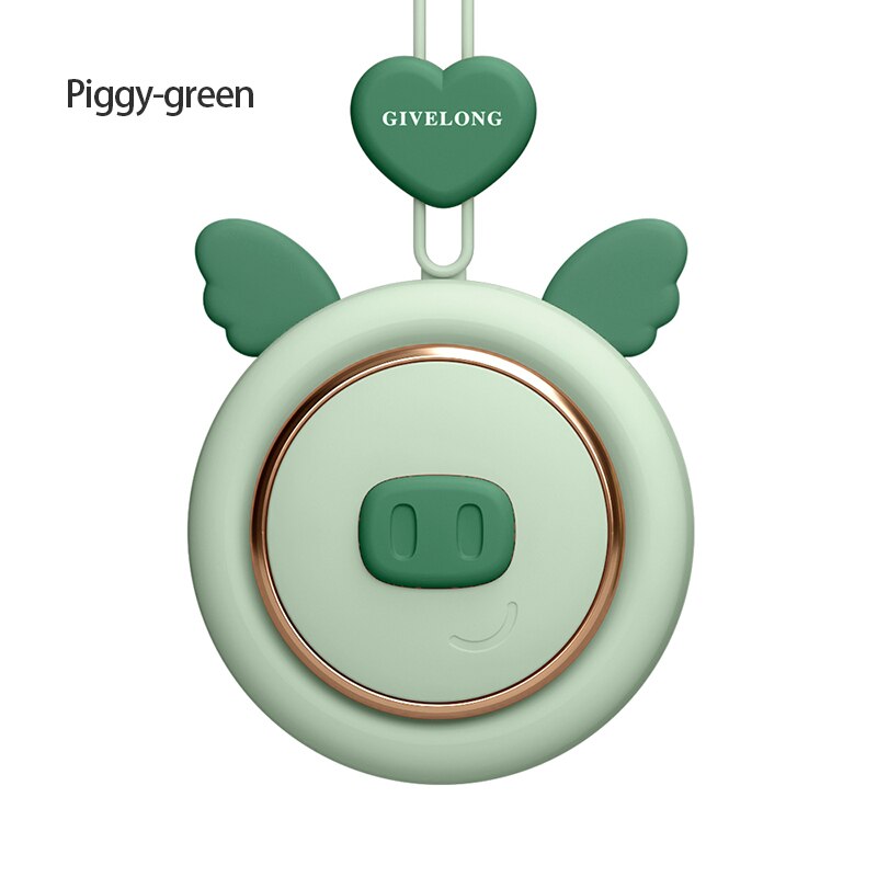 2021 nowy 1PC mini bezłopatkowy opaska na szyję wentylator bezprzewodowy słodkie zwierzątko wiszące liny przenośne wentylatory ładowania USB 3rd koła zębate prędkości wentylować: Piggy zielony