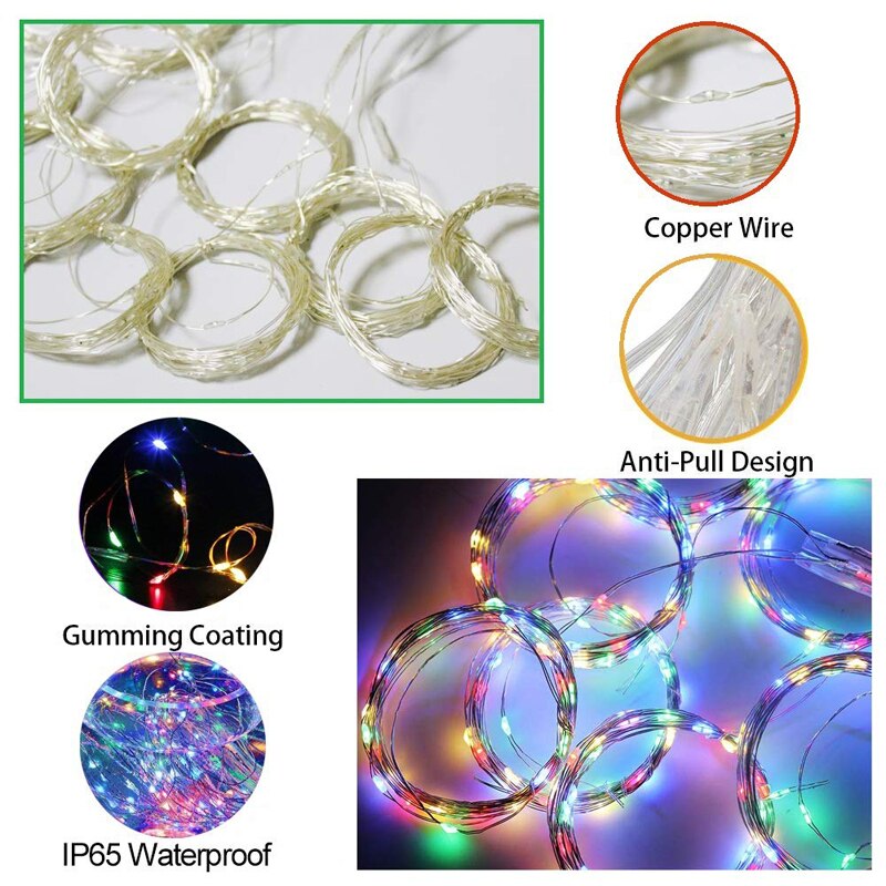 Rideau lumineux LED avec télécommande, 3x3M, USB, féerique, pour noël, nouvel an, extérieur, mariage, fête à domicile, décoration
