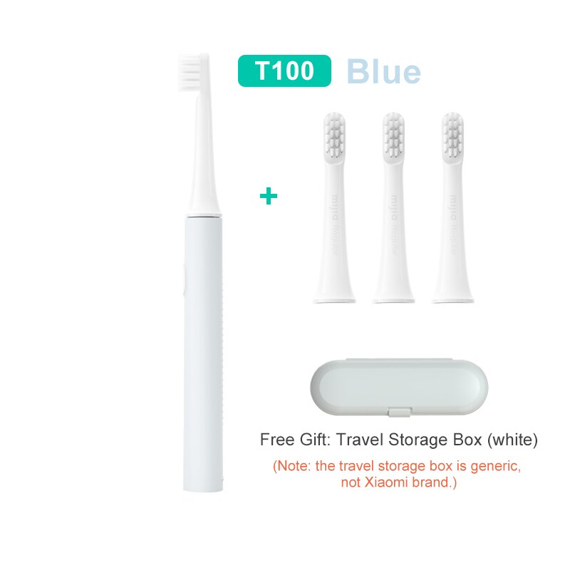 Xiaomi mijia T100 sonic電動歯ブラシ大人超sonic自動歯ブラシusbで充電可能な防水トラベルボックス: Blue add 3 heads