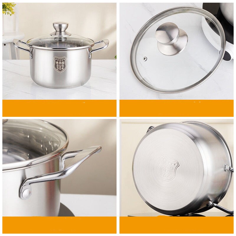 304 Stainless Steel Soup Pot Thickened Small Soup Pot Milk Pot Gas Stove Induction Cooker General Household Double Bottom Wok