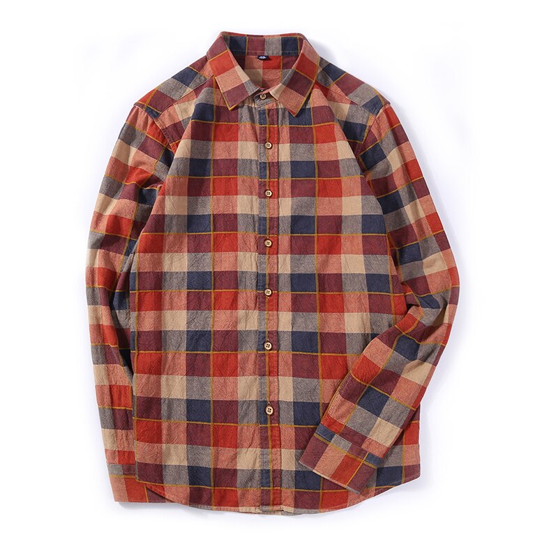 Showersmile brune rutete skjorter menn flanell casual langermet skjorte herre bomull slim fit rutete klær i britisk stil: Rød / Xxxl 43
