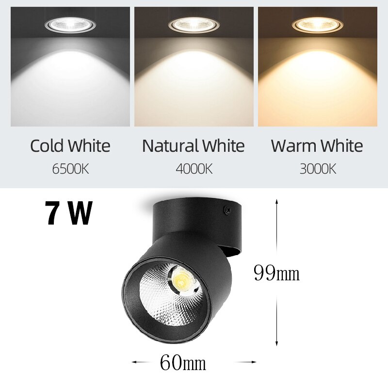 Adjustable LED Spotlights 7W 10W 15W Led Spot Light Lamp Ceiling Spots Track Lights Lighting Spotlight for Home Kitchen Bedroom: 7W Black Body / Warm White