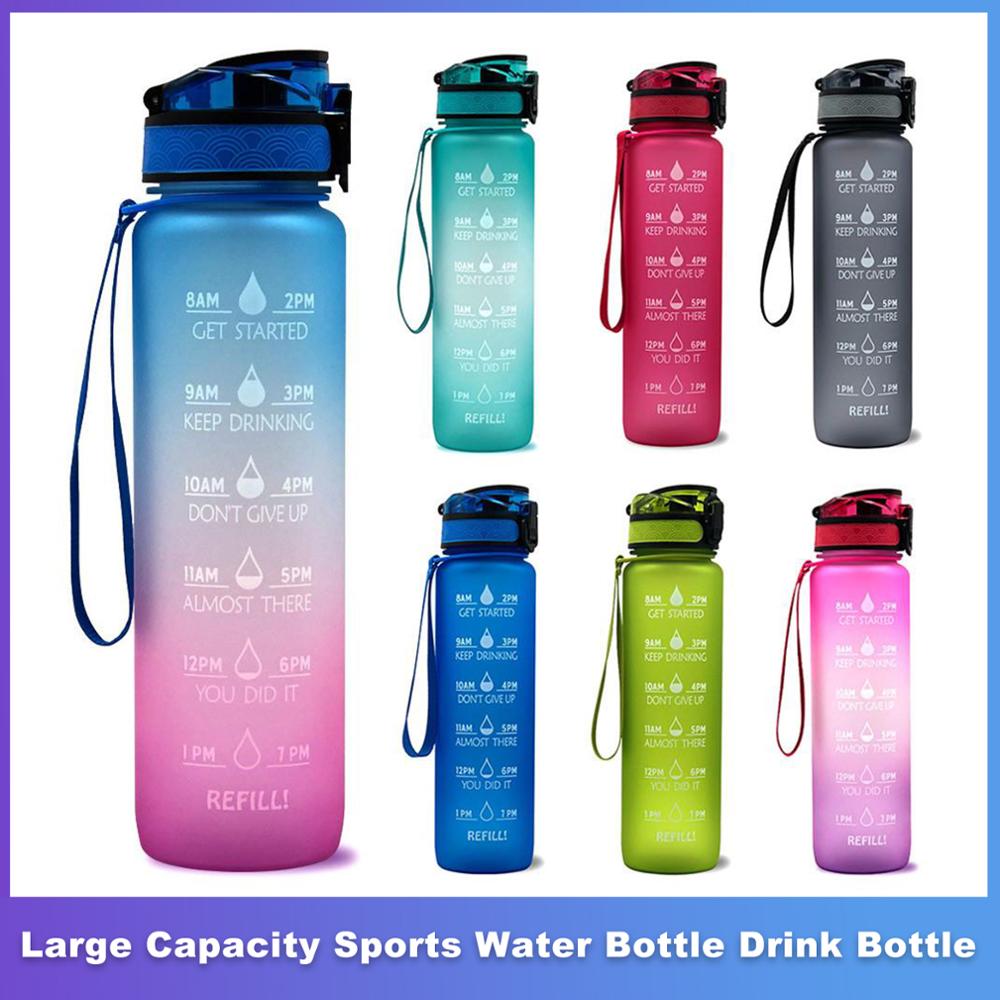 32oz vandflaske med stor kapacitet med tidsmarkør lækagesikker gymnastiksport fitness shaker drikkeflasker camping cykling vandflaske