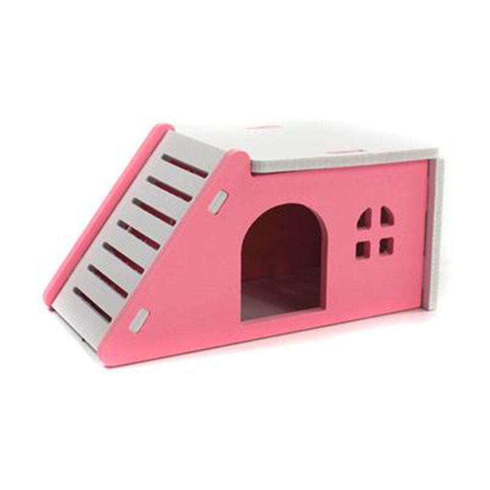 Two Layers Wooden Hamster House Hideout Hut Rat Hideaway Dwarf Hamster Mouse Small Animals Exercise Toys Blue Green Pink: Pink