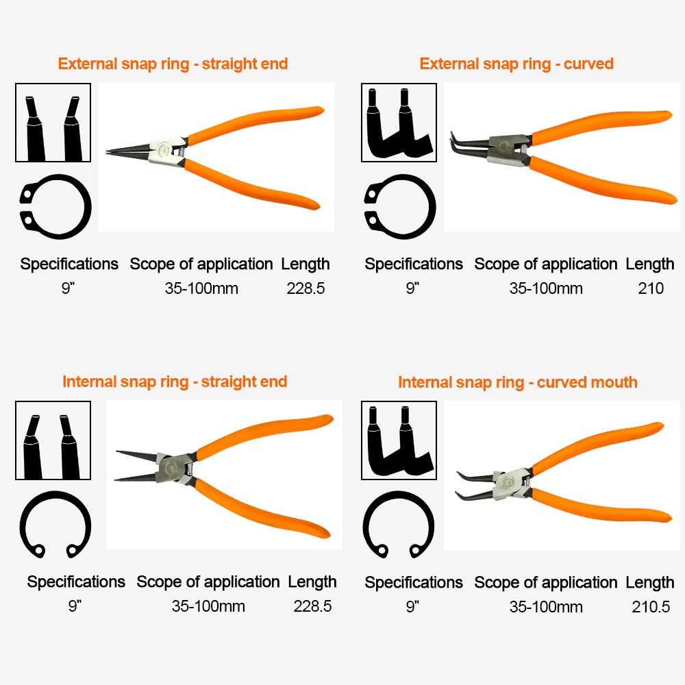 Retaining Ring Pliers 4pcs Plier Set 5" CR-V Internal & External Circlip Pliers With 0.06" Straight/Bent Jaw Snap Ring