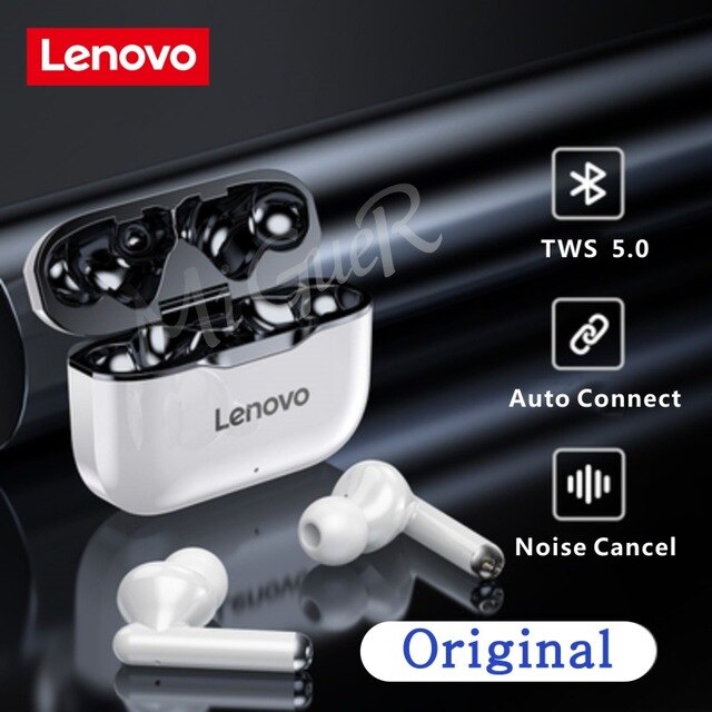 Lenovo LP1 Wireless Earphone Bluetooth 5.0 Dual Stereo Noise Reduction HIFI Bass Touch Control Long Standby 300mAH Headset: Black