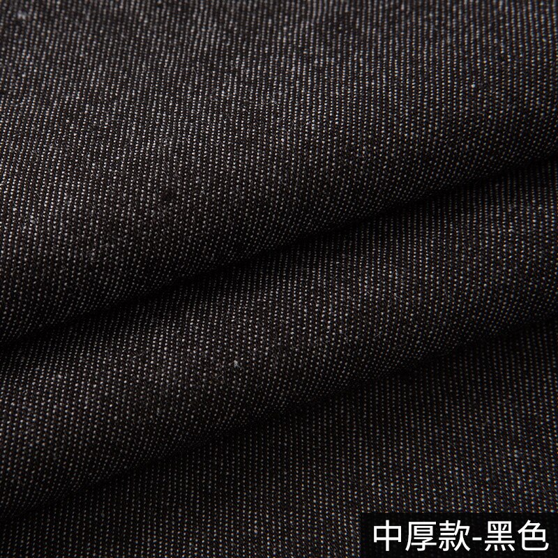 Washed Denim Fabric By The Meter for Sewing Jeans Shirts Clothes Thin Plain Blue Black Cloth Coats Thickened Winter Cotton Soft: Medium thick black