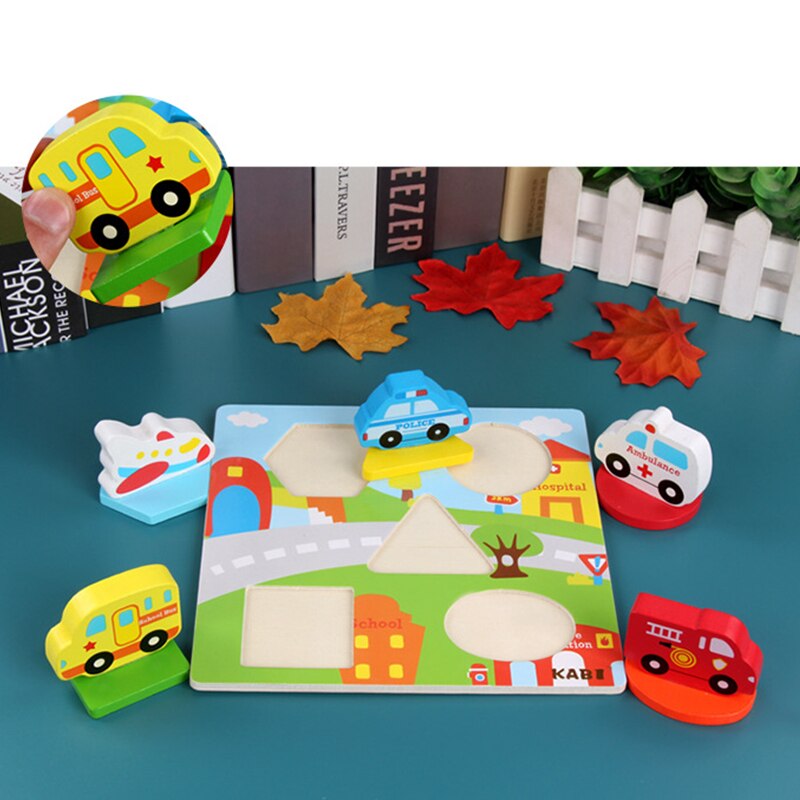 3D Wooden Animal Traffic Puzzle - Hand Grasp Board - Educational Toy for Toddlers Boys Girls