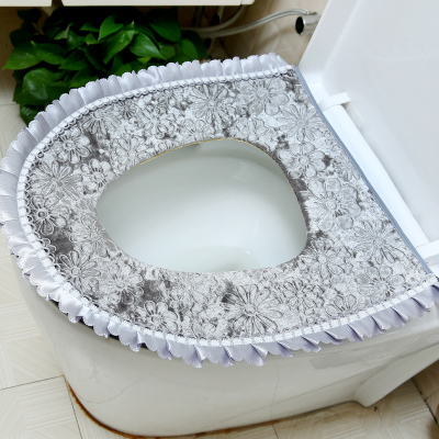 Luxus Samt Spitze Zwei-stück Wc Sitz Abdeckung einstellen Winter Warme Wasserdichte Schlecht Wc matt WC Töpfchen matt SWZ053: grau 1 Stücke
