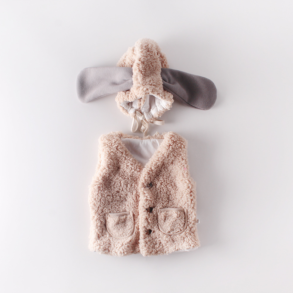 Baby Herfst Winter Kleding Baby Meisje Warme Vest Jas Mouwloos Fuzzy Outfit + Lange Oren Hoed 2 stuks Set Vest