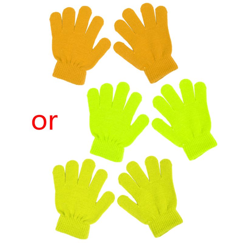 Guantes de invierno bonitos para bebés, niños y niñas, guantes elásticos de punto de dedo de Color sólido