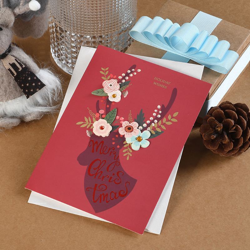 Vintage kraftpapier Hollow out Kerst bericht met envelop Kerstmis Nieuwjaar zegen groet dank card c