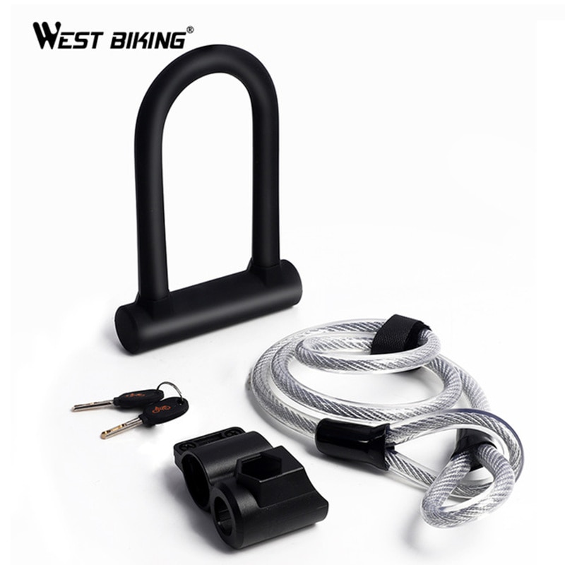 WEST BIKING Bicycle U Lock Steel Safety Anti-theft MTB Road Bike Cable U-Lock Set Candado Bisiklet Kilidi Security Cycling Locks