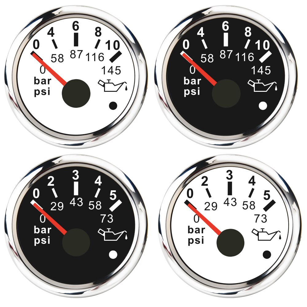 Waterproof Oil Pressure Gauge with Alarm 0-5Bar 0-10Bar Marine Boat Oil Pressure Indicator Meter M10 1/8 NPT Sensor 52MM Gauge