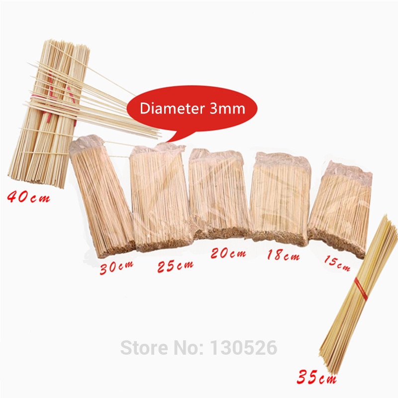50 stk 15 ~ 40cm 3mm bambus engangs træbbq festspyd naturlige bambuspinde kødmad grillpinde tilbehør