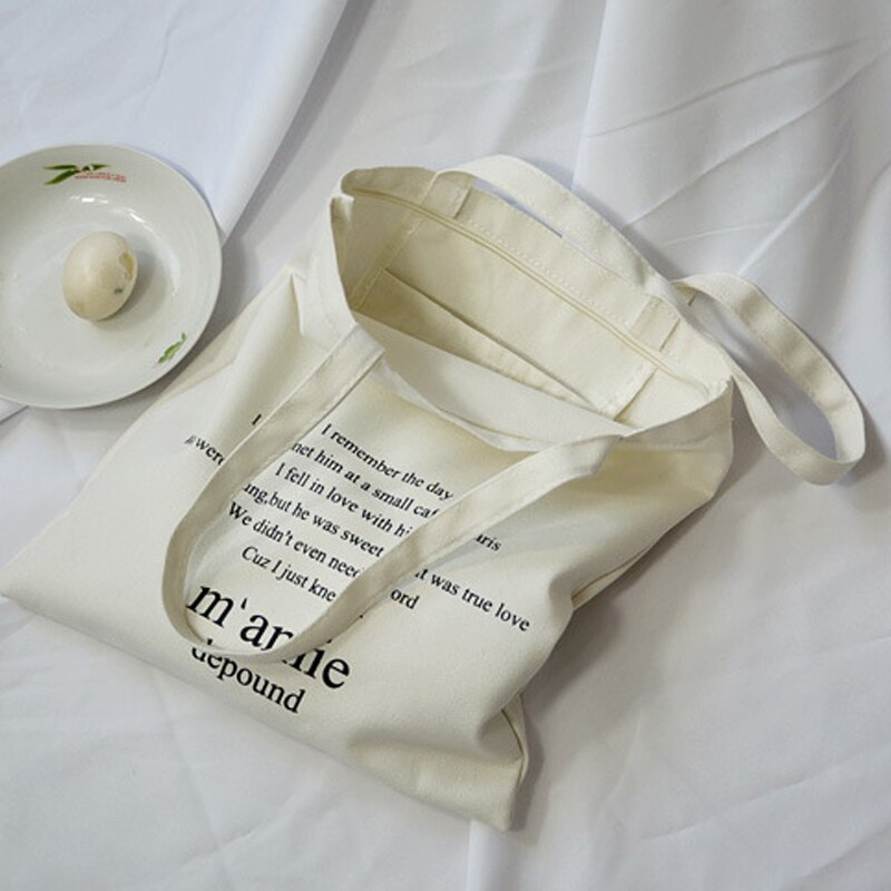 M'amie Depound Tote Bag Women Casual Letter Print Eco Reusable Shopping Shoulder Bags Large Capacity Canvas School Bags