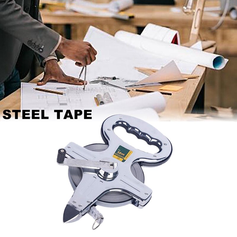 Metric 30M Portable Stainless Steel Shelf Ruler Thick And Durable Hand Crank Steel Frame Ruler Tape Measure