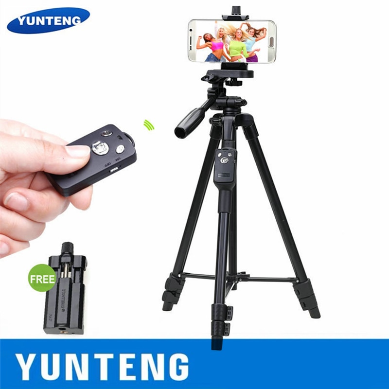 Yunteng 5208 aluminiumstativ med 3-- vejs hoved & bluetooth fjernbetjening + klip til iphone huawei xiaomi samsung smart telefon dslr kamera