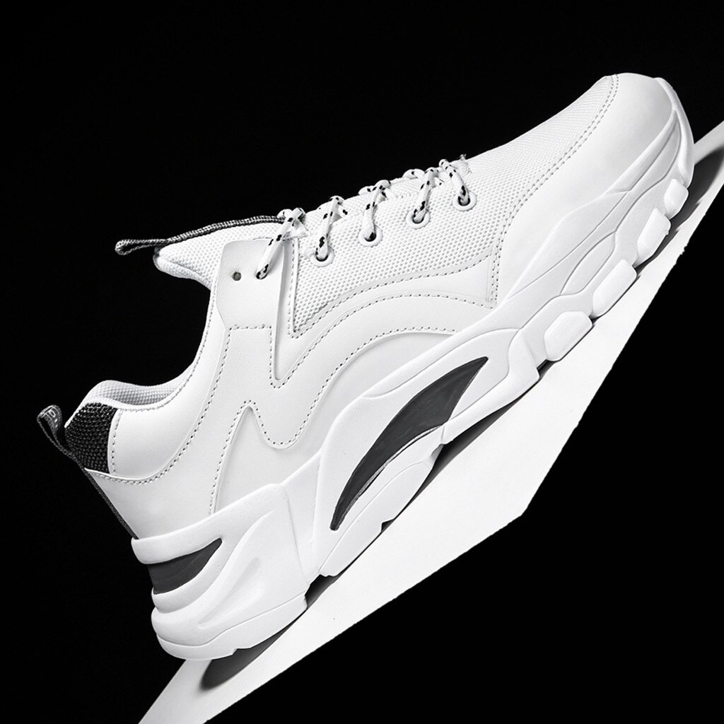 casual platform sneakers shoes Leather men's Platform Chunky Sneakers men Flat Thick Sole Shoes Dad Footwear #D