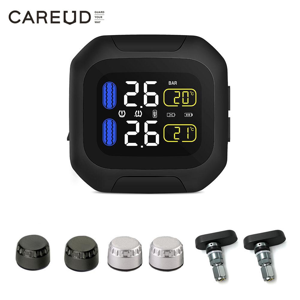 Careud Original Wireless Motorcycle TPMS Tire Pressure Monitoring System Motor Tyre LCD Display Internal/External TH/WI Sensors