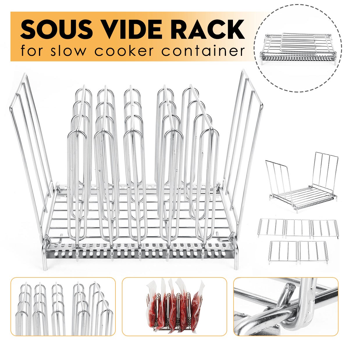 11L Sous Vide Slow Cooker Container Stainless Steel Sous Vide Rack Set Detachable Divider Separator for Immersion Circulator