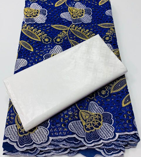 2.5 + 2.5 yards/ensemble africain Bazin Riche Brode tissu avec coton suisse dentelle tissu damassé guinée brocart dentelle tissu YA375: AS PIC1