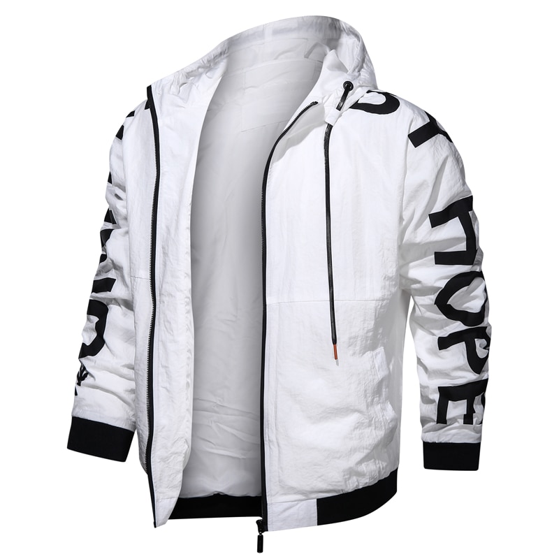 Windbreaker jakke mænd hvid streetwear bomber frakke forår efterår unge mænd hætte hip hop harajuku jakke mænd jaqueta masculina