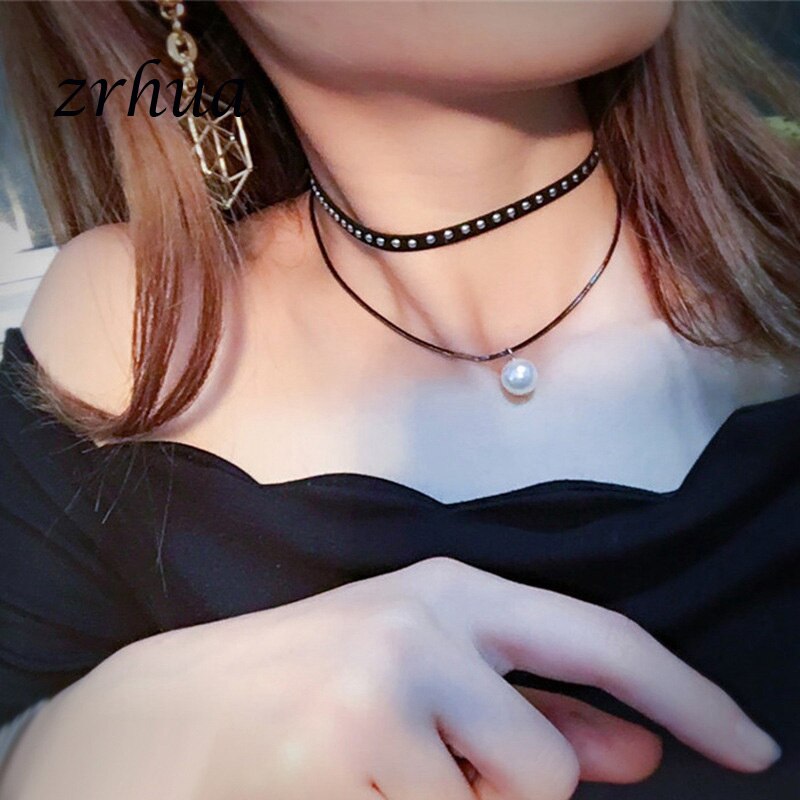 ZRHUA Charms Necklace Pendant Rainbow Heart Choker For Women Jewelry Stylish Multi-Layer Single Necklaces: Leather rope