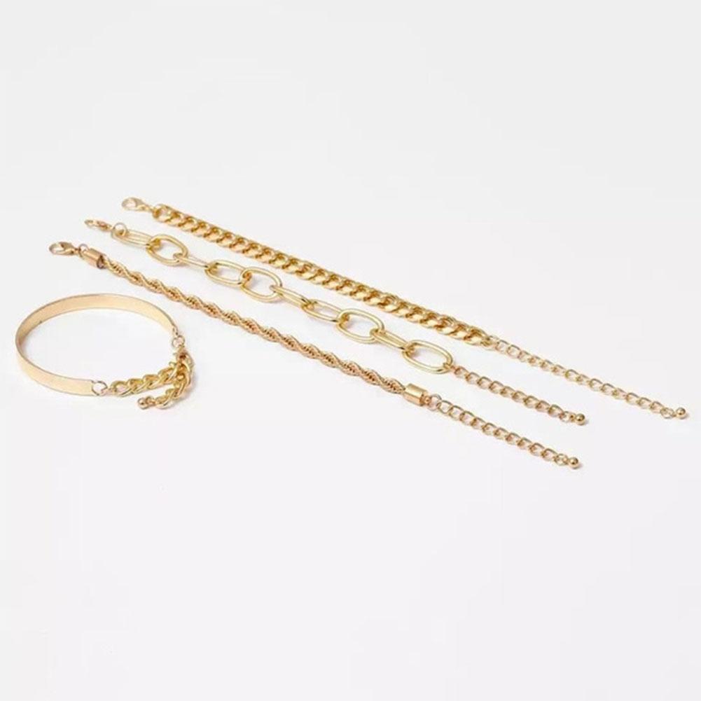 4Pcs/Set Hip Hop Cuban Punk Bracelet Alloy Bracelet Metal Twisted Rope Chain Bracelet Boho Jewelry For Women