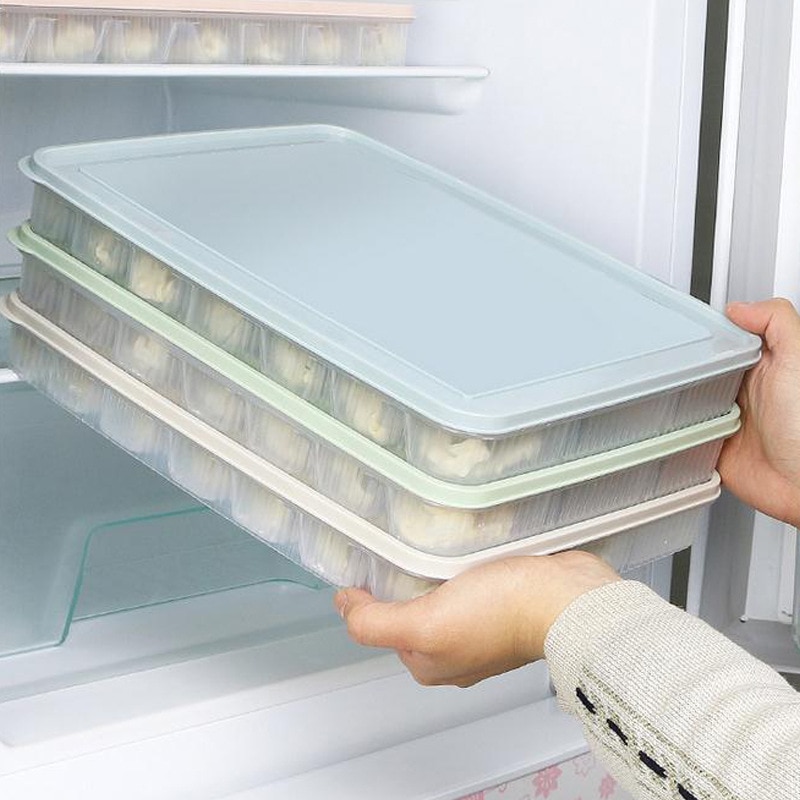 1Pcs Plastic Dumpling Box Frozen Fresh Storage Box Frozen Fresh Crisp Independent Sub-Grid To Avoid Adhesion Plastic Storage Box